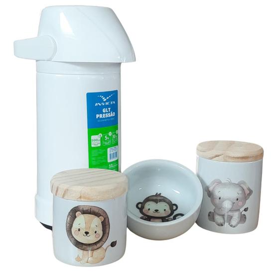 Imagem de Kit higiene bebê safari 4 Pçs-Garrafa 500ml Pressão TP Pinus