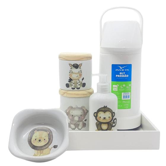 Imagem de Kit higiene bebê Safari 6 pçs - Pçs Porcelana Bdj e Tp Pinus