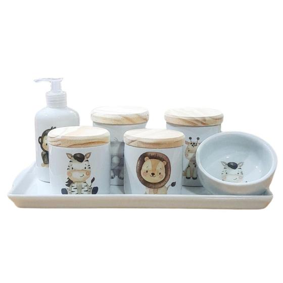 Imagem de Kit higiene bebê Safari 7 pçs - Pçs Porcelana TP Pinus