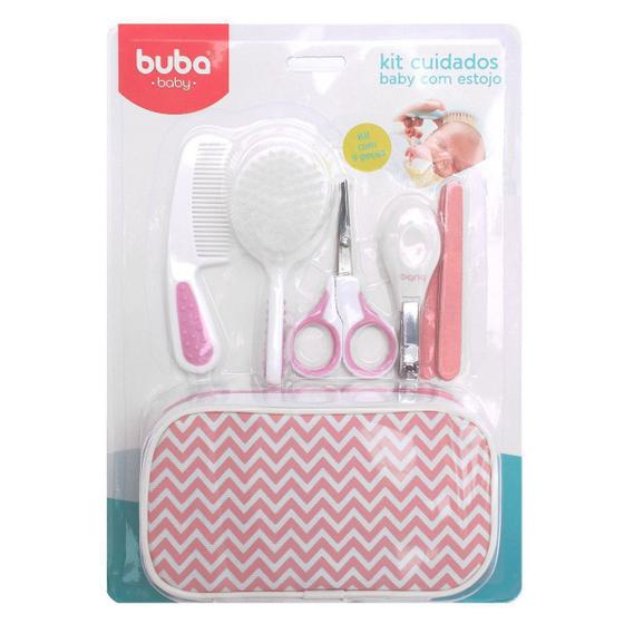 Imagem de Kit Higiene Buba Cuidados para Bebê com Estojo Branco Rosa