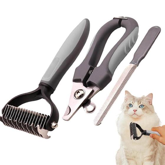 Imagem de Kit Higiene Cão Gato Pet Pente Tira Pelo Cortador Lixa Unha
