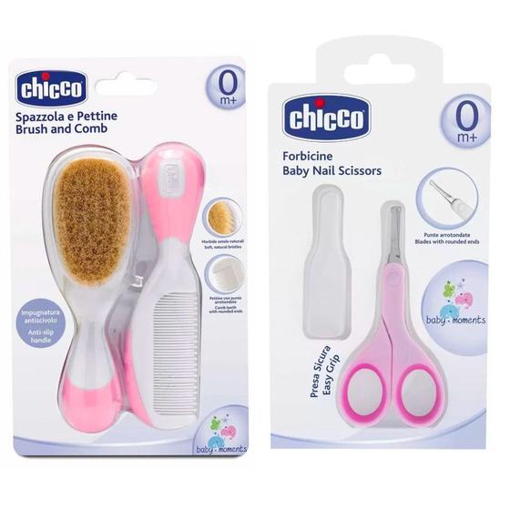 Imagem de Kit Higiene Chicco Tesoura e Pente e Escova Cerdas Naturais