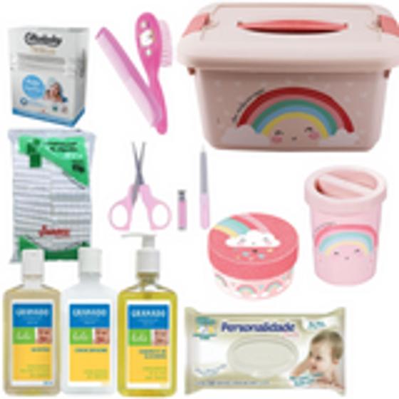 Imagem de Kit Higiene Com Caixa Organizadora Arco-íris 14 Peças - plasutil