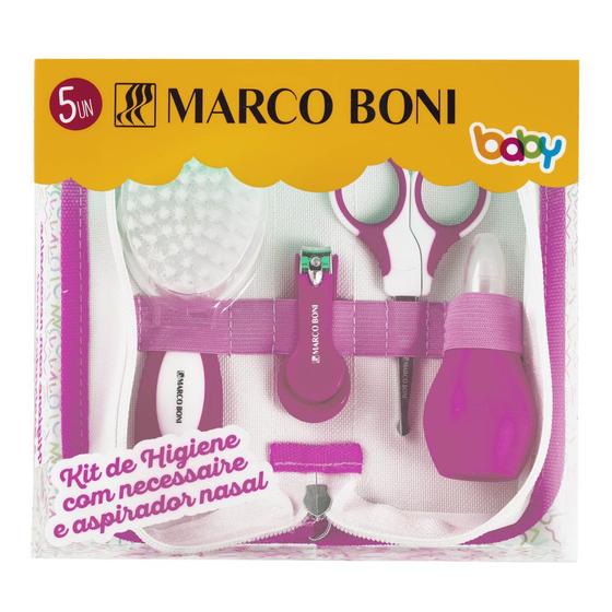 Imagem de Kit higiene cuidados para o bebê com necessaire rosa marco boni