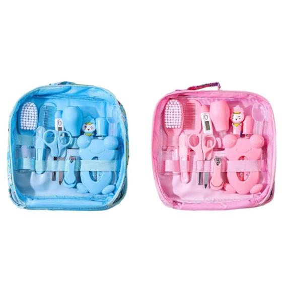 Imagem de Kit Higiene Cuidados Saúde Bebê Recém Nascido Termômetro 13pc Azul Rosa Menino e Menina