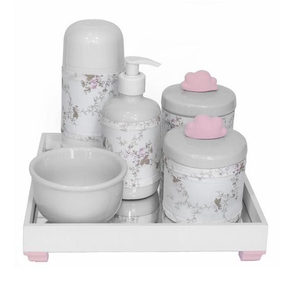 Imagem de Kit Higiene Espelho Completo Capa Nuvem Rosa Bebê Menina