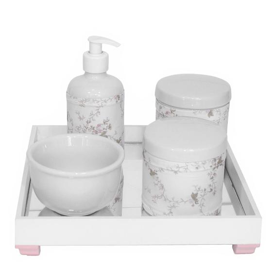 Imagem de Kit Higiene Espelho Potes Porcelana Gel Bebê Rosa Molhadeira