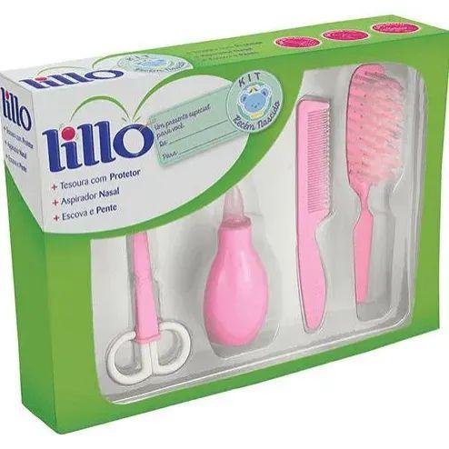 Imagem de Kit Higiene Infantil Aspirador Tesoura Pente Escova Rosa Lillo