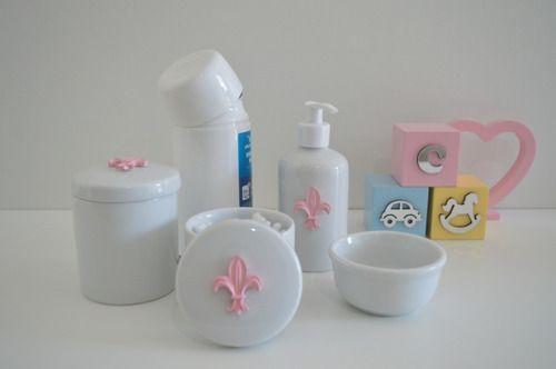 Imagem de Kit Higiene Laço Porcelana Decora Bebê Térmica Rosa K084