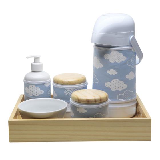 Imagem de Kit Higiene Moderno Nuvem Azul Quarto Bebê Infantil Menino