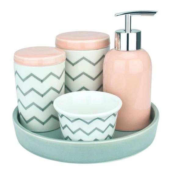 Imagem de Kit Higiene Para Bebê Em Porcelana Rosa 5 Peças