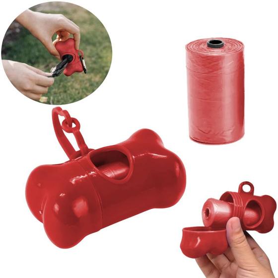 Imagem de Kit Higiene para Coleta de Fezes Caes e Gatos Vermelho com 30 Saquinhos  Javick 