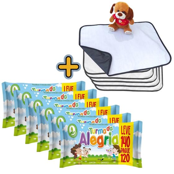 Imagem de Kit Higiene Pet com 6 Tapetes Higiênicos Absorventes Médios + 6 Lenços Umedecidos Turma da Alegria