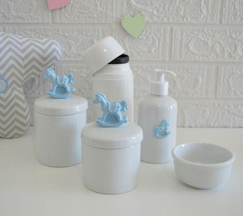 Imagem de Kit Higiene Porcelana Azul Quarto Bebe Maternidade Off K084