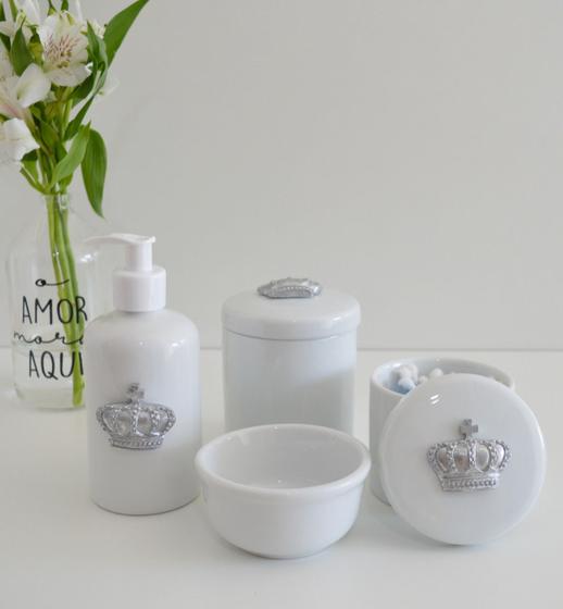 Imagem de Kit Higiene Porcelana Bebê Bandeja Banho Quarto K016 Coroa