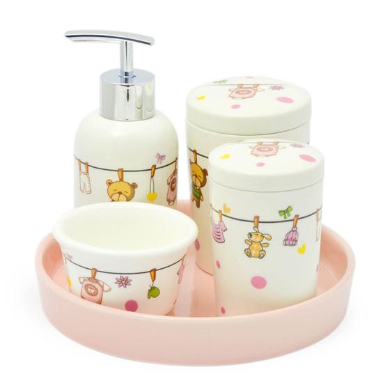 Imagem de Kit Higiene Porcelana Bebe Infantil Varal Roupinhas