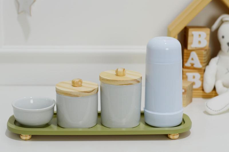 Imagem de Kit Higiene Porcelana Bebê Moderno K140 Bandeja Térmica Banho