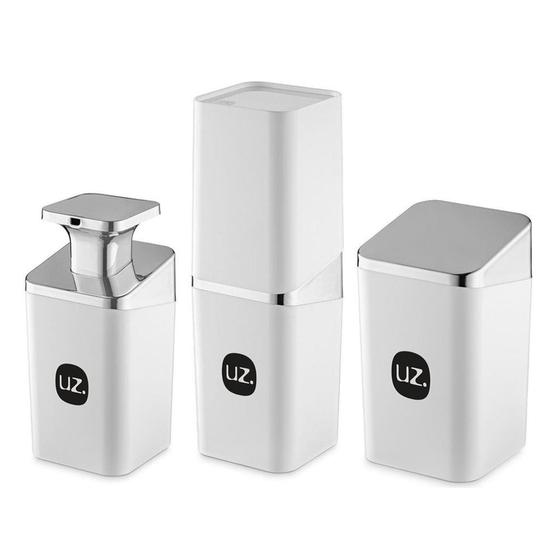 Kit Higiene Porta Escova Sabonete Líquido Algodão Metalizado Menor preço em Kit Higiene Porta Escova Sabonete Líquido Algodão Metalizado