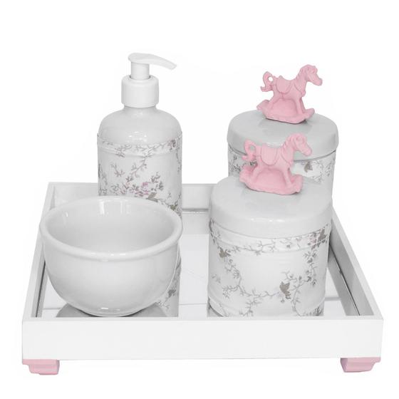 Imagem de Kit Higiene Potes Porcelanas Gel Bebê Cavalinho Rosa Menina