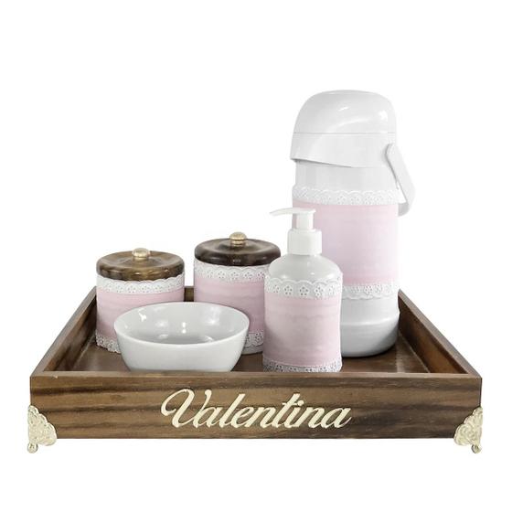 Imagem de Kit Higiene Provençal Dourado Com Nome Rosa Quarto Bebê Infantil Menina