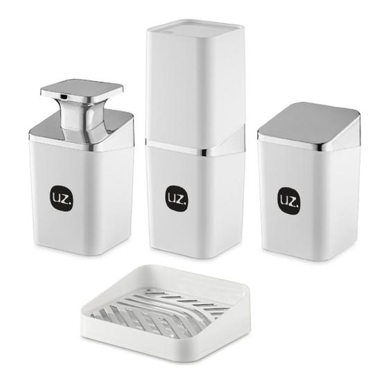 Imagem de Kit Higiene Slim 4 Peças Para Banheiro Com Porta Escova Sabonete Líquido Porta Algodão E Saboneteira UZ