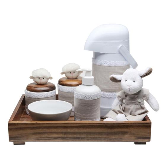 Kit Higiene Toys Escuro Carneirinho Bege Quarto Bebê Infantil Menina Menino Menor preço em Kit Higiene Toys Escuro Carneirinho Bege Quarto Bebê Infantil Menina Menino