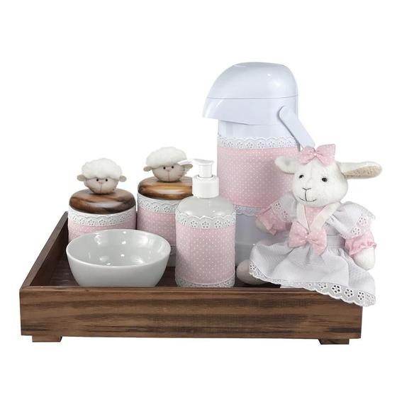 Imagem de Kit Higiene Toys Escuro Ovelha Rosa Quarto Bebê Infantil Menina