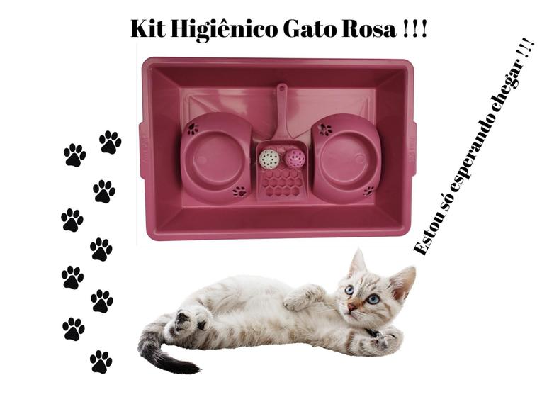 Imagem de Kit Higiênico Para Gato Pet Bandeja Pá Comedouro e Brinquedo 