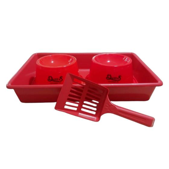 Imagem de Kit Higiênico Para Gatos 4 Peças Caixa Areia Bebedouro Comedouro E Pa Higienica