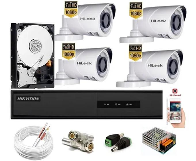 Imagem de Kit Hikvision 4 Cam 2,8mm Full Hd 1080p Dvr 4 7204 TurboHd