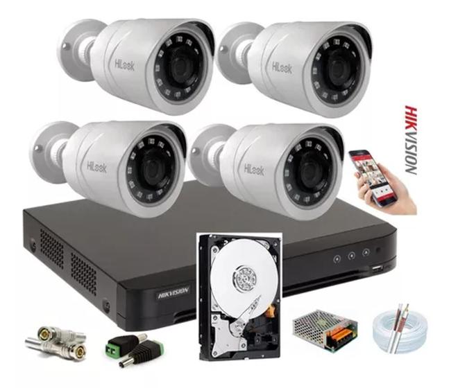 Imagem de Kit Hikvision 4 Cam Ir 20m 1m Dvr 4ch Turbohd C/ Hd Completo