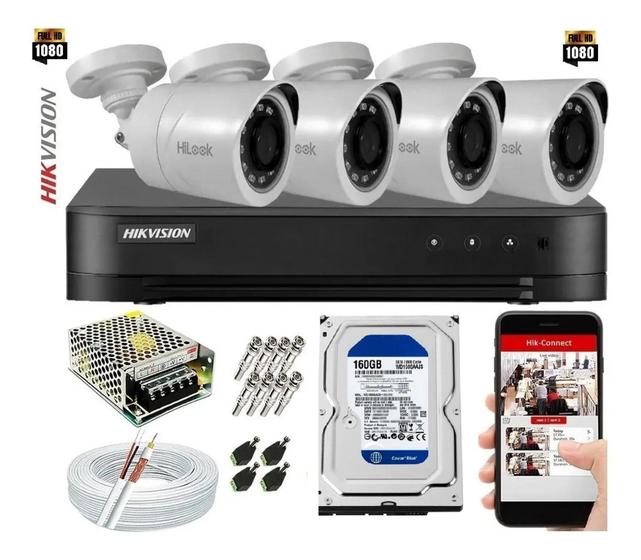 Imagem de Kit Hikvision 4 Cameras Full Hd 2.8mm Dvr 4ch Turbohd C/hd