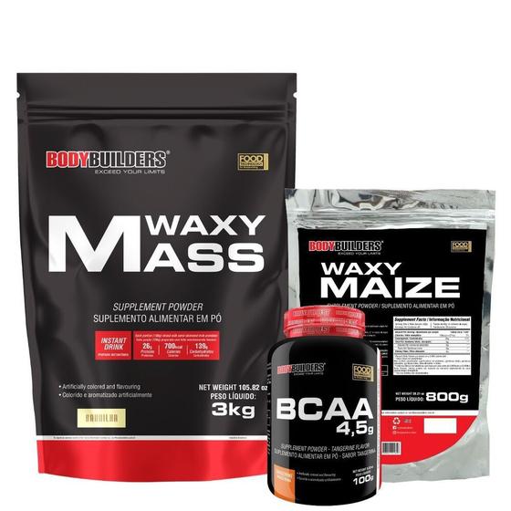 Imagem de Kit Hipercalórico - Waxy Mass 3kg (Refil) + Waxy Maize 800g Natural + Bcaa 4,5 100g - Bodybuilders