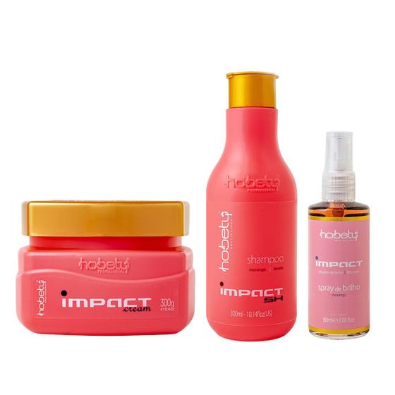 Imagem de Kit Hobety Impact Morango Shampoo 300ml+Mascara 300g+Spray de Brilho 60ml