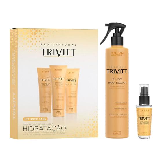 Imagem de Kit Home Care Hidratação + Fluido Para Escova + Reparador de Pontas  Trivitt