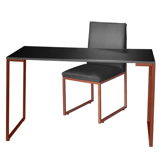 Imagem de Kit Home Office Mesa Para Escritorio com Cadeira Garden Ferro Bronze Suede Cinza - Móveis Mafer