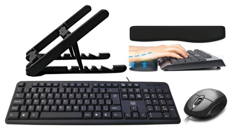 Imagem de KIT Homeoffice - Suporte Notebook, Teclado e Mouse com fio USB e Apoio para Teclado