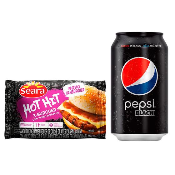 Imagem de Kit Hot Hit Seara X-Burguer Barbecue 145g e Refrigerante Pepsi Black Sem Açúcares Lata 350ml