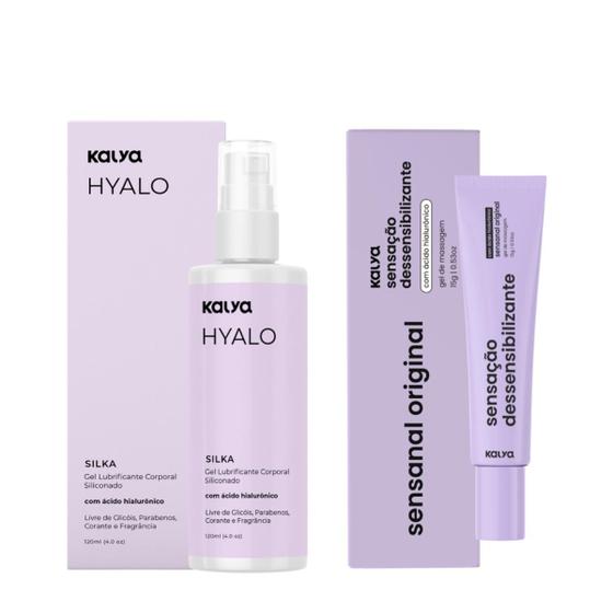 Imagem de Kit HYALO SILKA Lubrificante Corporal Siliconado e Sensanal Original  Dessensibilizante Beijável  c/ ÁCIDO HIALURÔNICO