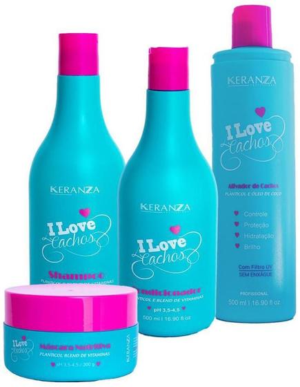 Imagem de Kit I Love Cachos Com Ativador De Cachos Keranza 4 Itens