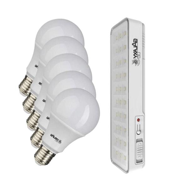 Imagem de Kit iluminação 5 Lâmpadas LED 7w + 1 Luminária de emergência