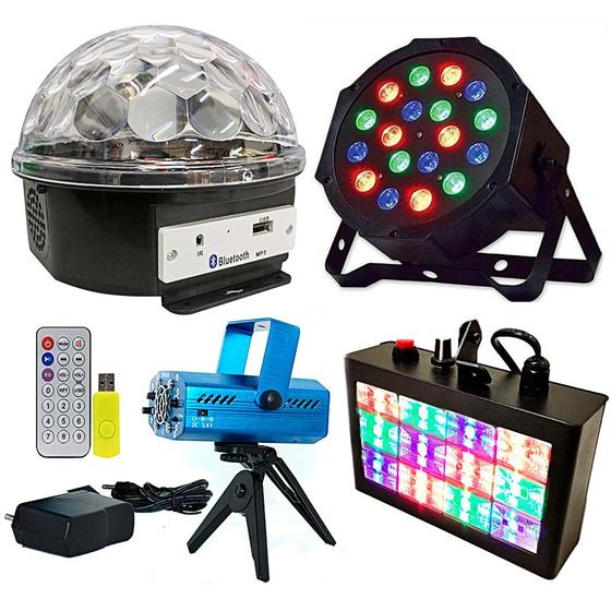 Imagem de Kit Iluminação Decoração De Festa Dj Balada Eventos Bailes Canhão De Luz Led Colorida Laser E Strobo