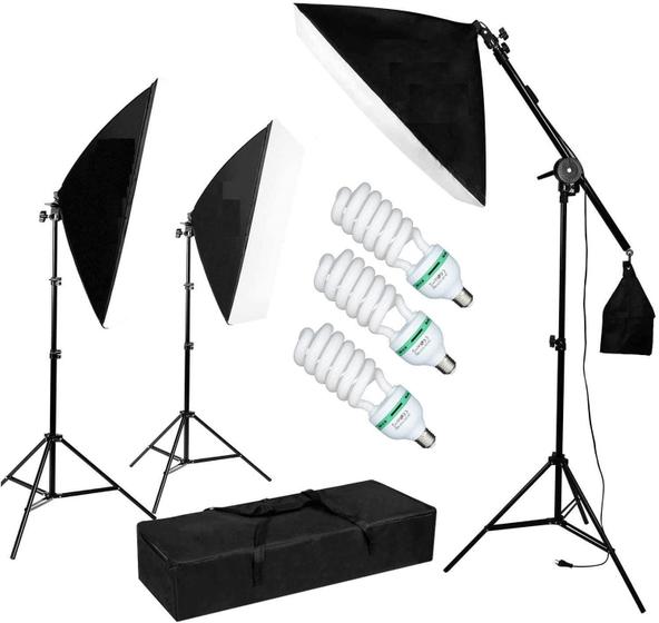 Kit Iluminação Estúdio Softbox 50x60cm 3x Lâmpadas 135w, Girafa e Tripés de Iluminação (110V) Menor preço em Kit Iluminação Estúdio Softbox 50x60cm 3x Lâmpadas 135w, Girafa e Tripés de Iluminação (110V)