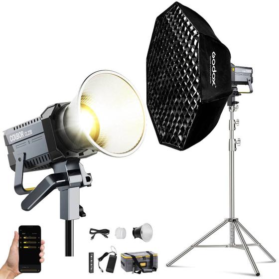 Imagem de Kit Iluminação Led Colbor Cl220 Bicolor 220w + Softbox Godox 95cm Grid + Tripé Inox