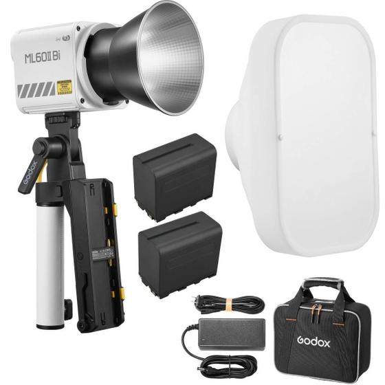 Imagem de Kit Iluminação Led Com Baterias Godox Para Ensaio Externo Ml60ii Bi 70w + Softbox