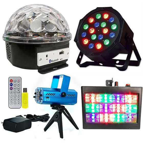 Kit Iluminação Para Festa DJ Globo De Luz Laser LED Par RGB Menor preço em Kit Iluminação Para Festa DJ Globo De Luz Laser LED Par RGB