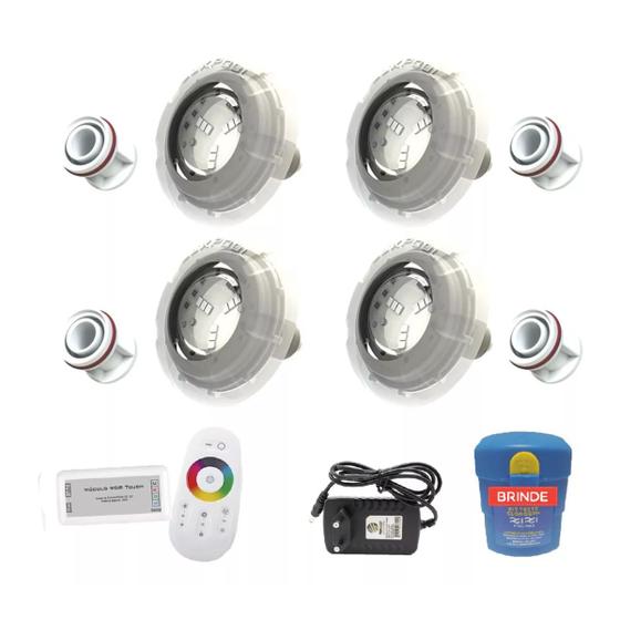 Imagem de Kit Iluminação Para Piscina até 32m² Com 4 Leds Rgb 4w + Comando RGB + Adaptador 50mm