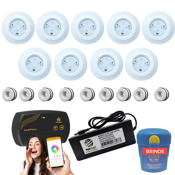 Imagem de Kit Iluminação Piscina 108m² 9 Leds 9w+ Smart Lux+ Disp 50mm