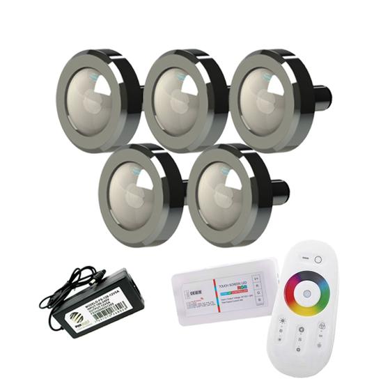 Imagem de Kit Iluminação Piscina 125m² 5 Leds 10w + Comando Rgb Touch