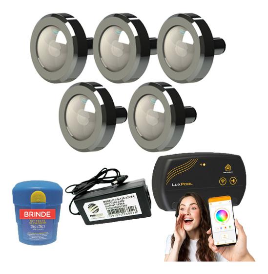 Imagem de Kit Iluminação Piscina 125m² - 5 Leds 10w + Smart Lux